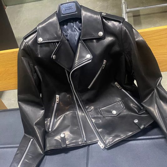 Black Goat Leather Biker Jacket