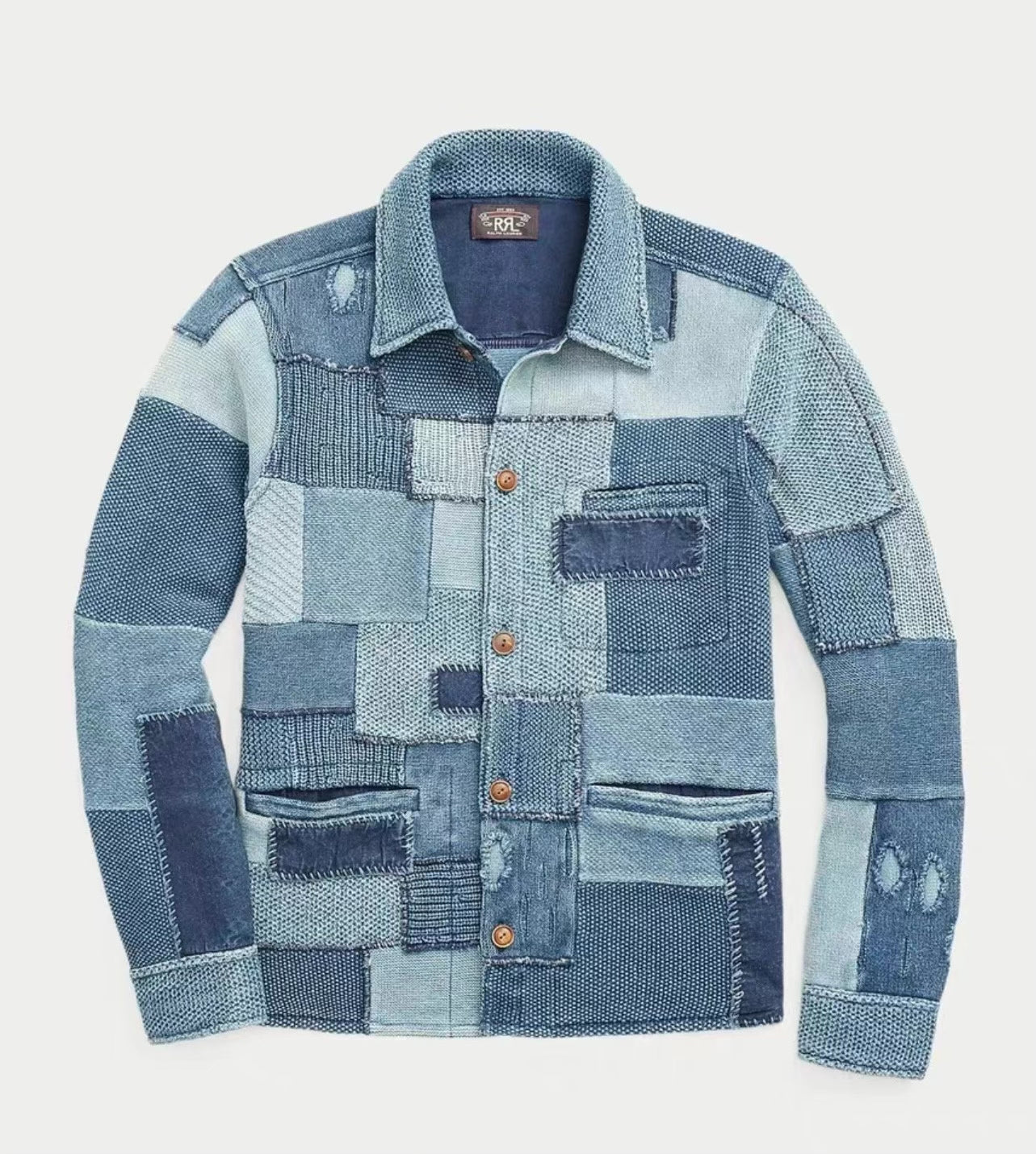 RRL Patchwork Distressed Knit Cardigan