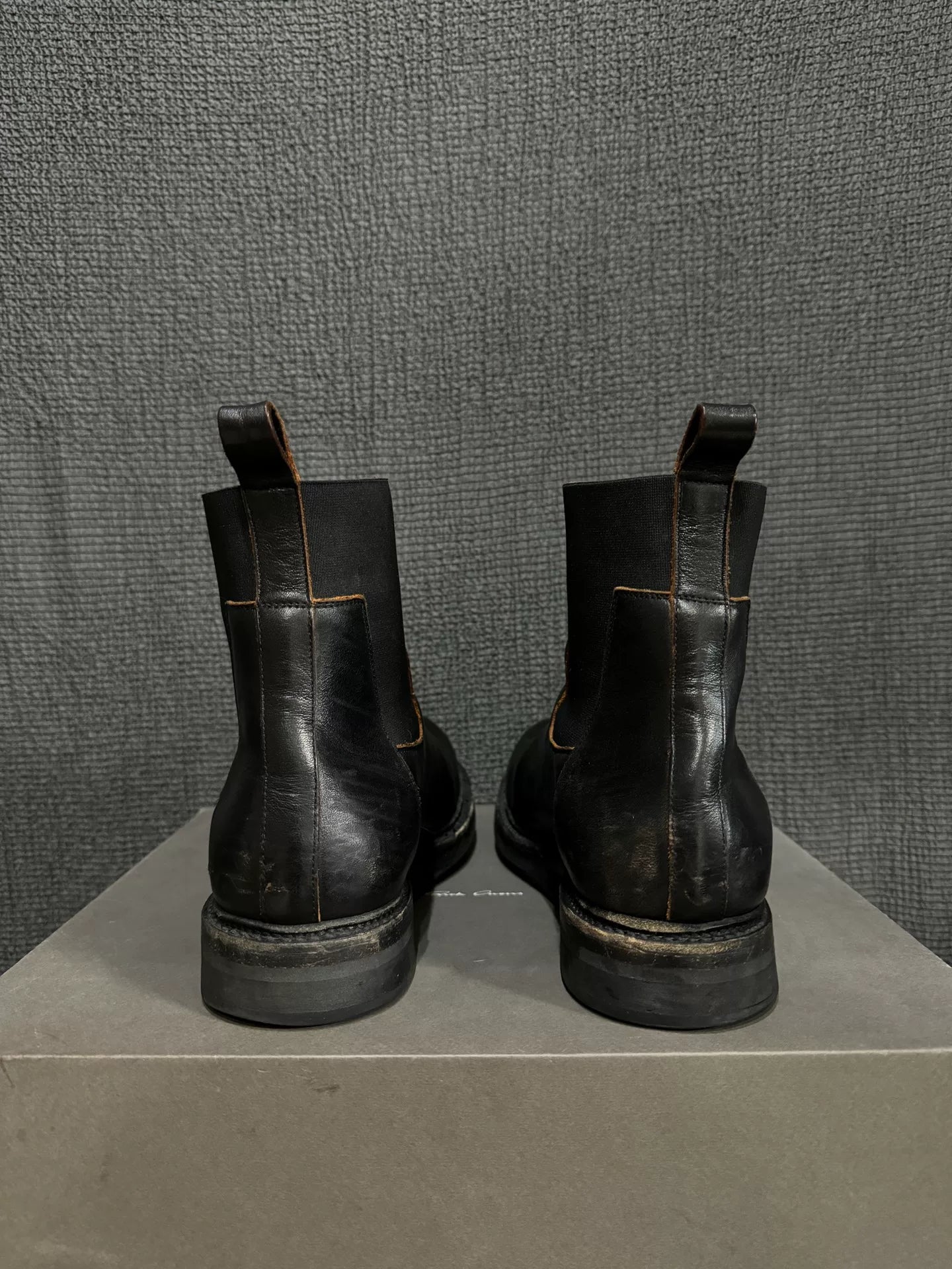 black leather chelsea boots by rick owens