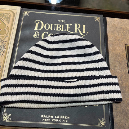 RRL Black White Striped Beanie