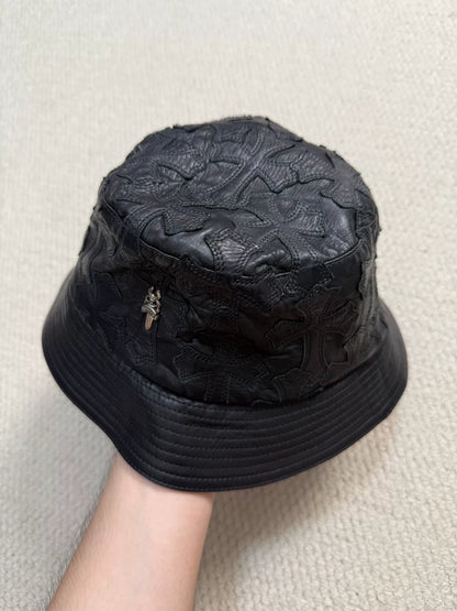 Chrome Hearts Silver Cross Leather Fisherman Hat
