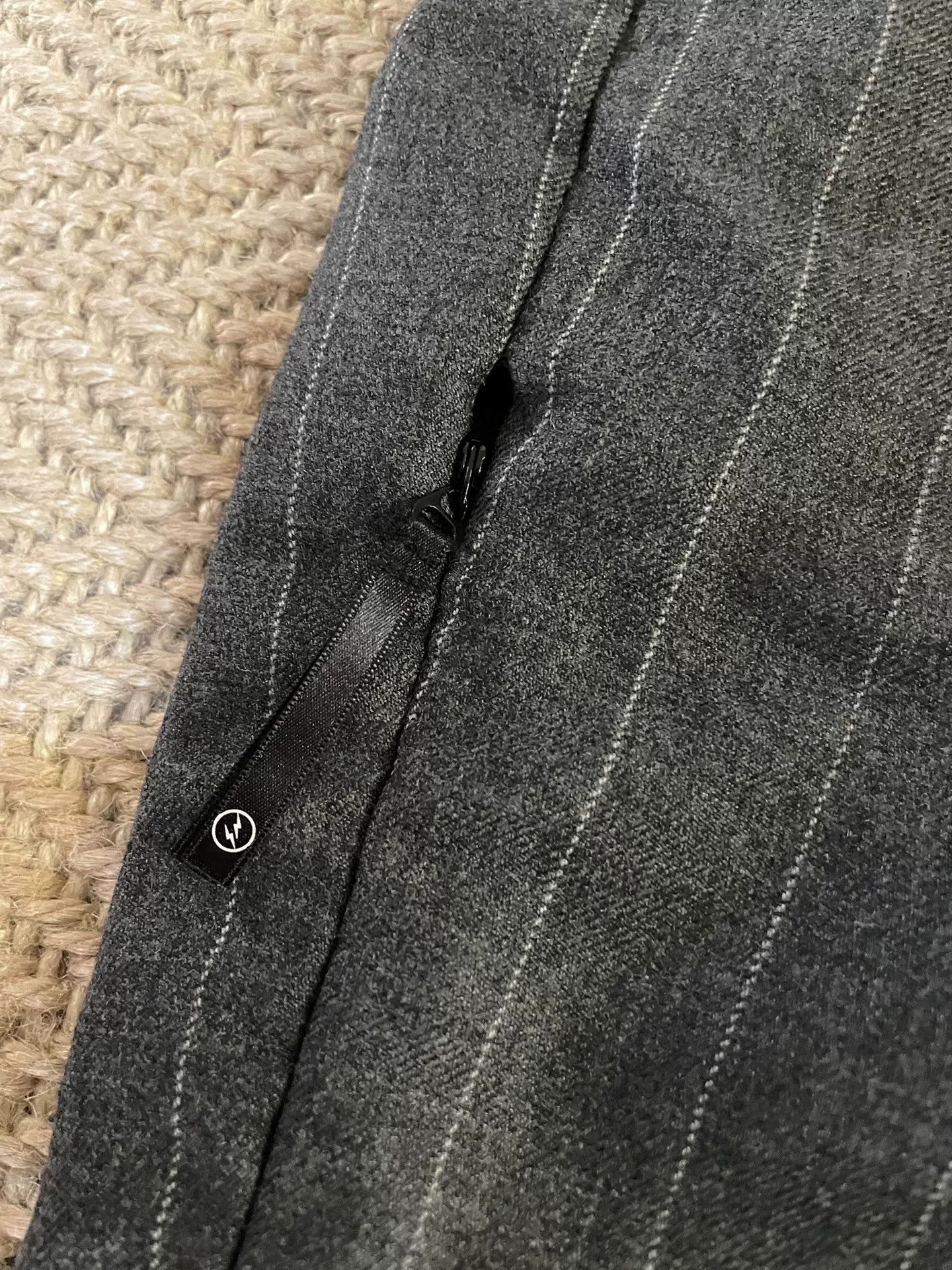 vanquish & fragment gray wool striped pants