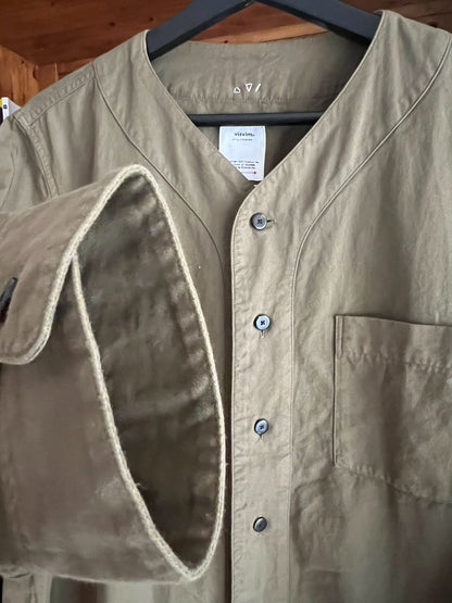 visvim Giza Cotton Baseball Shirt in Olive Green