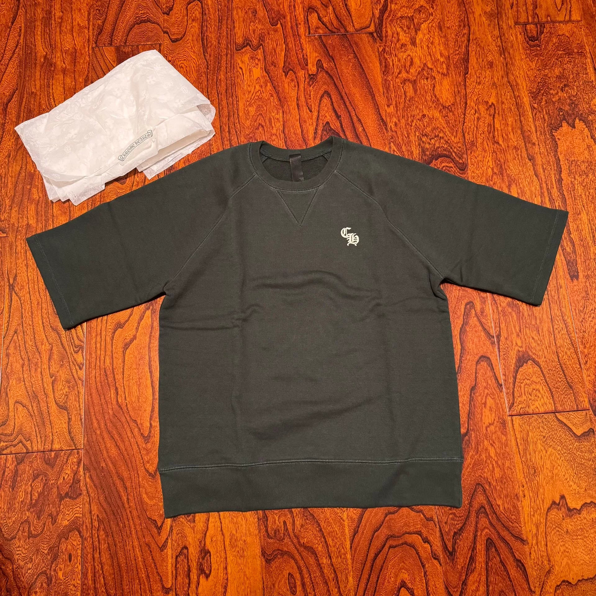 chrome hearts green embroidered short sleeve sweatshirt