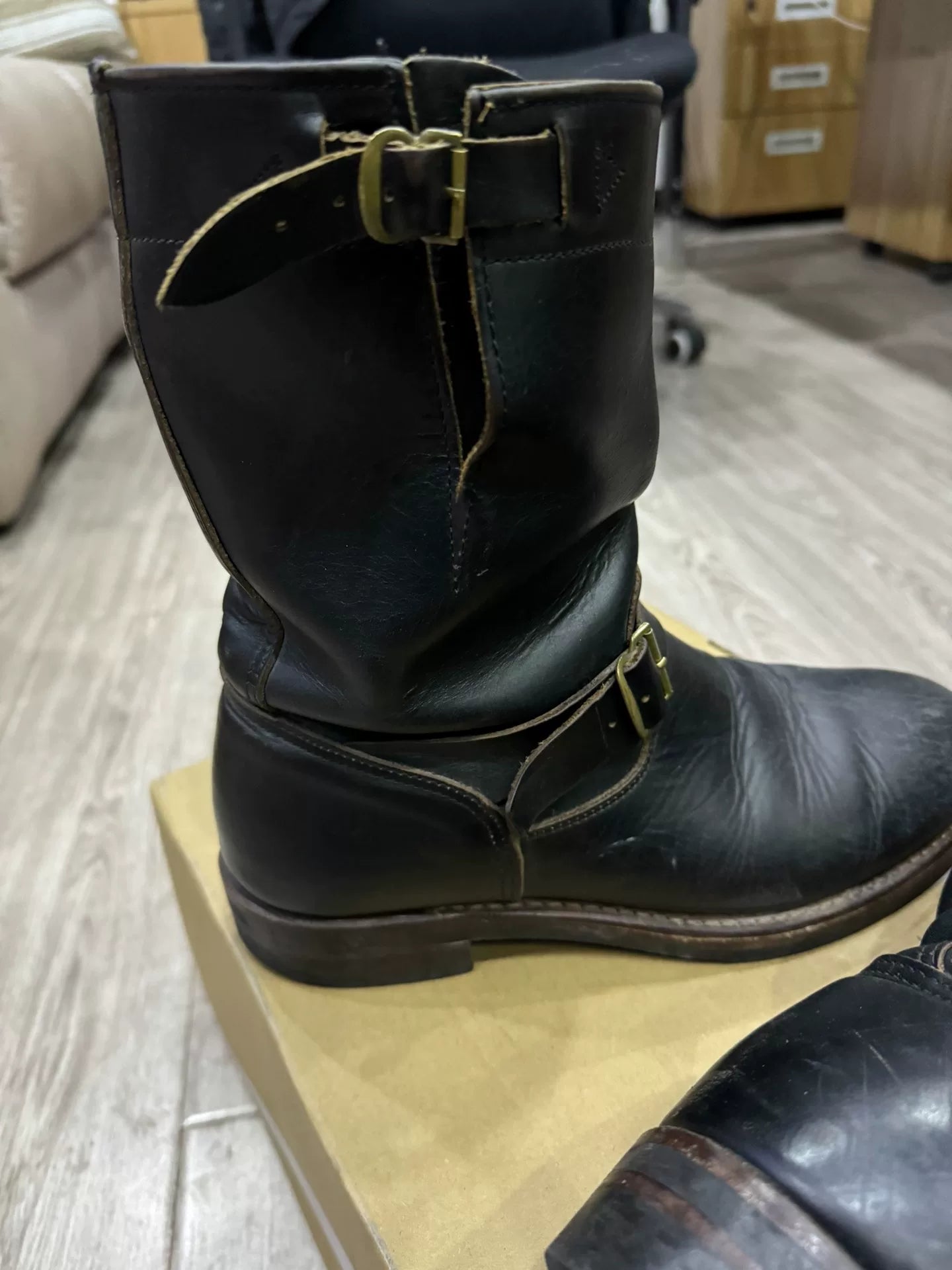 RRL Engineer Boots Black Leather Size 8D