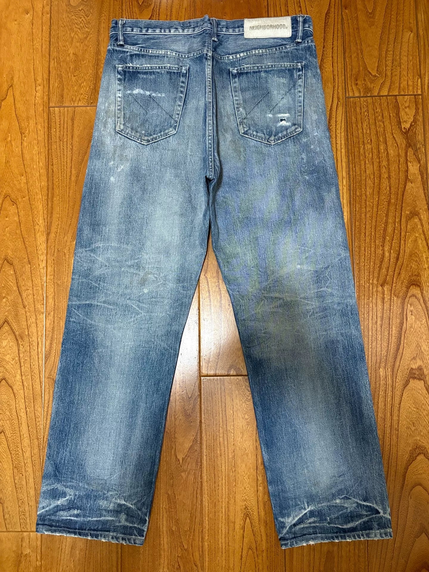 neighborhood scratch savage distressed denim pants