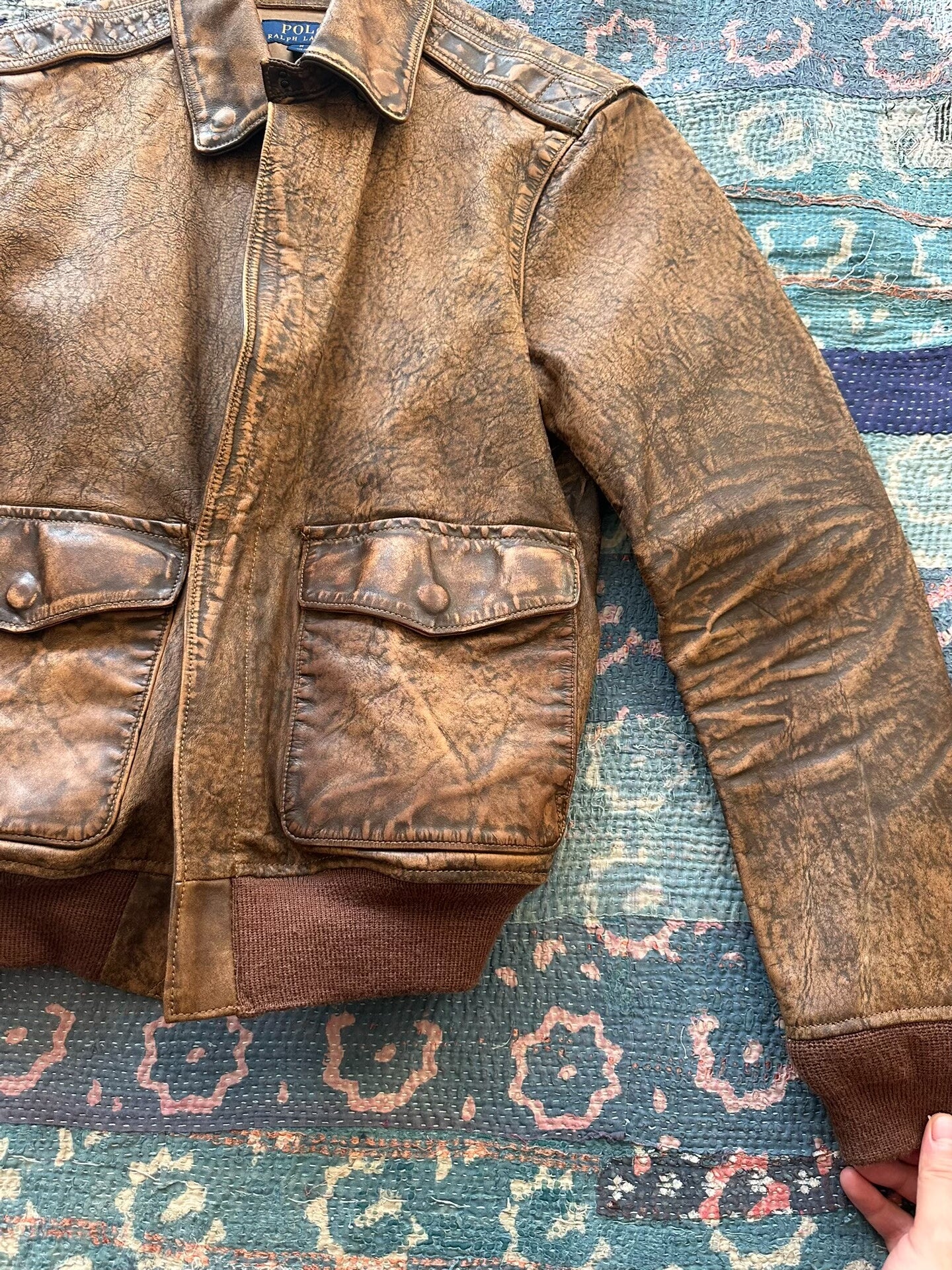 vintage ralph lauren worn leather jacket