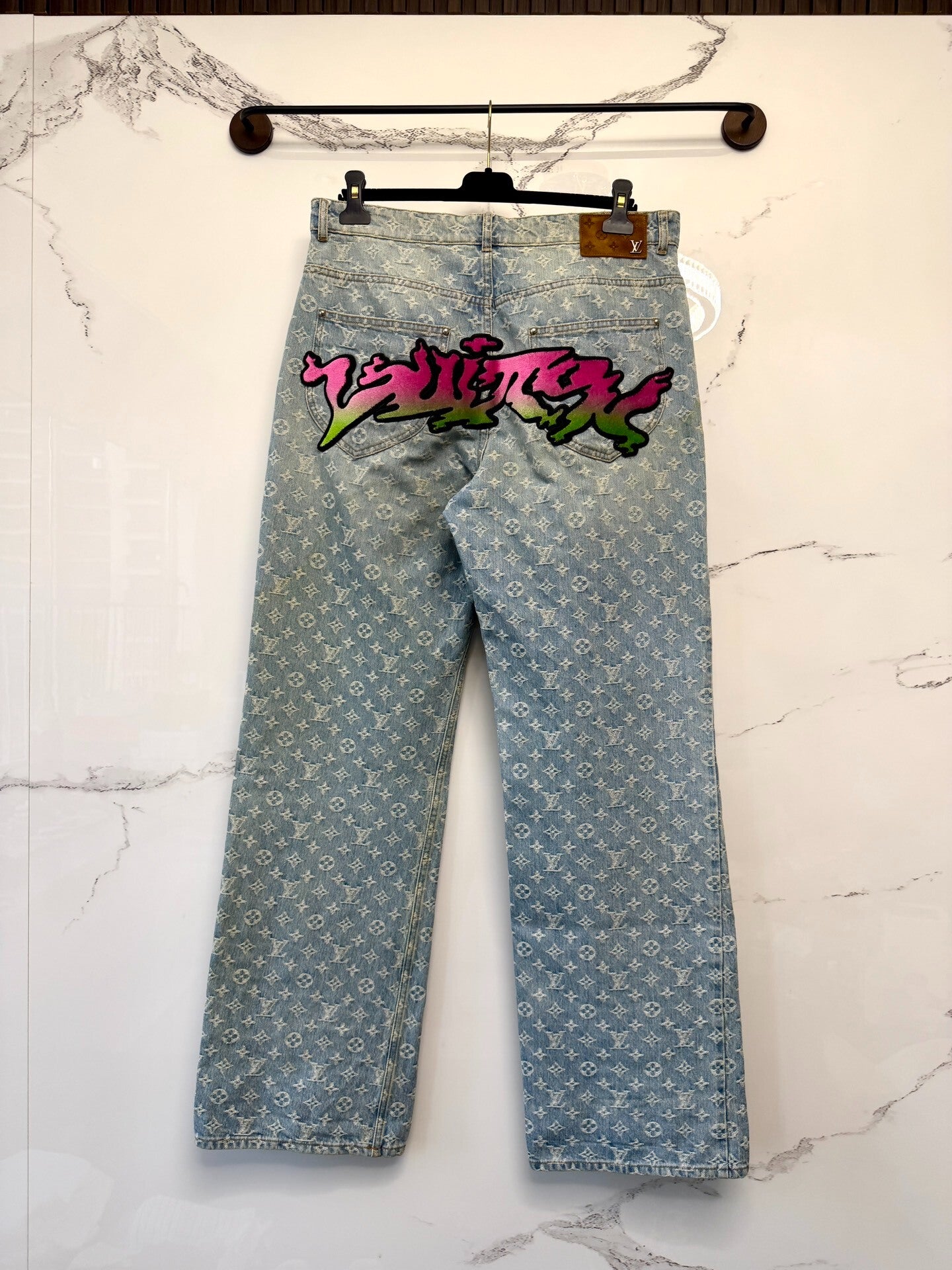louis vuitton fiery logo denim pants