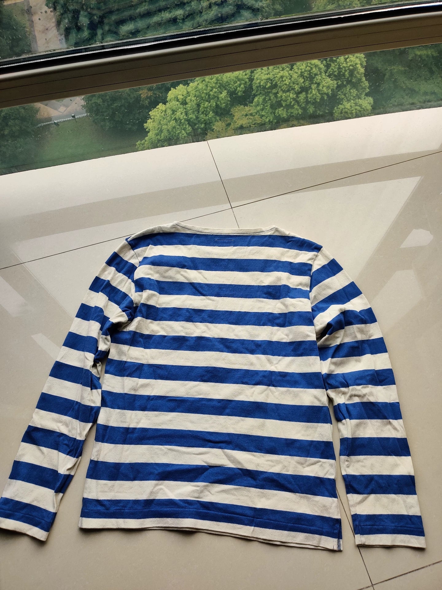 long sleeve navy striped shirt