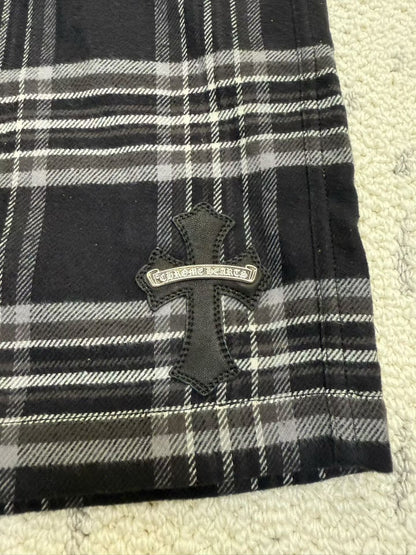 Chrome Hearts Black-Gray Plaid Cropped Wide-Leg Pants