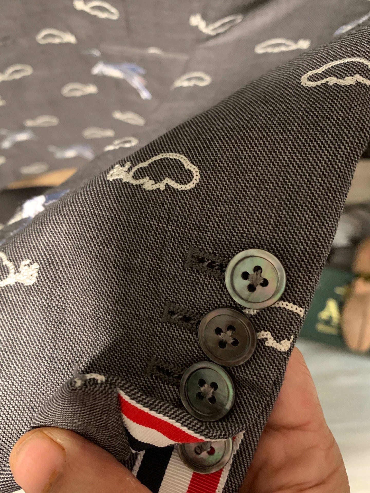 thom browne crane embroidered suit jacket
