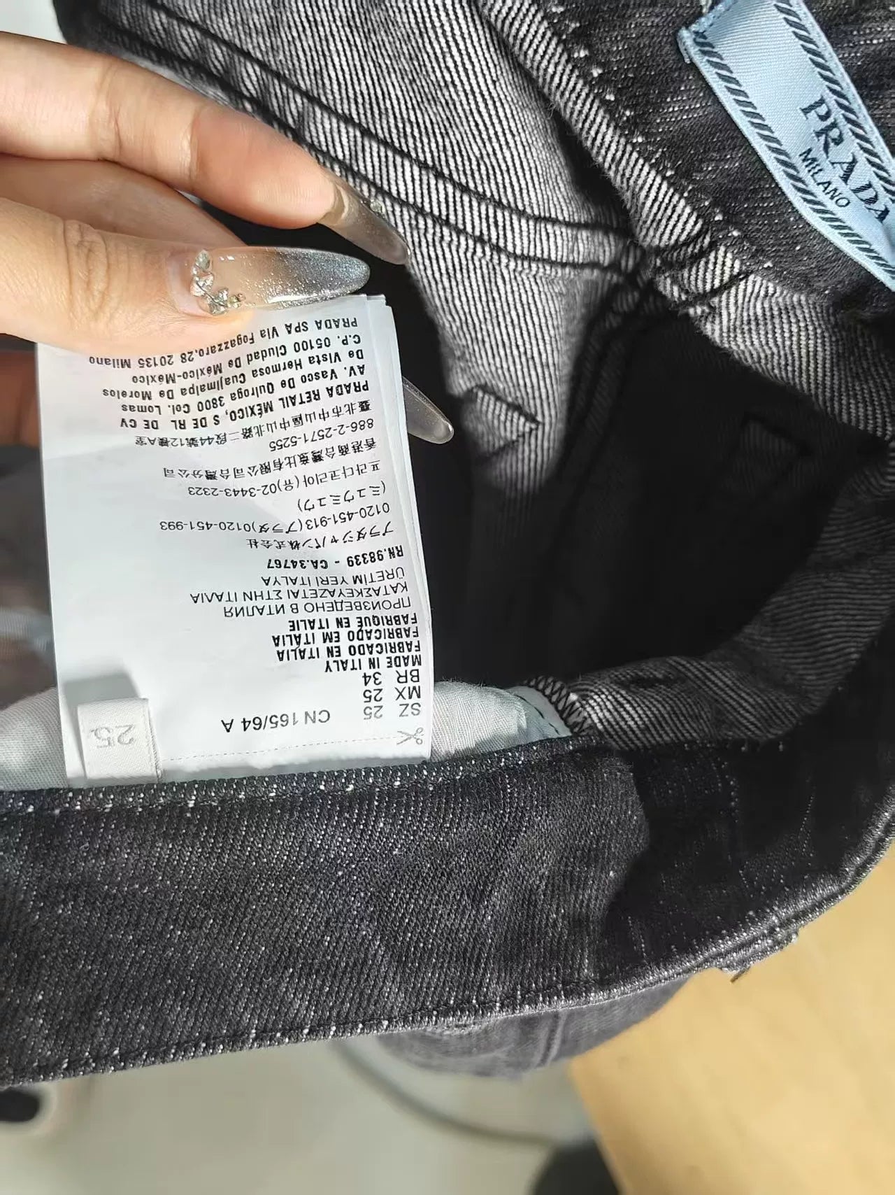 Prada Metallic Triangle Logo Denim Pants