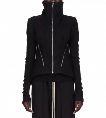 Rick Owens Black Wool High Neck Jacket