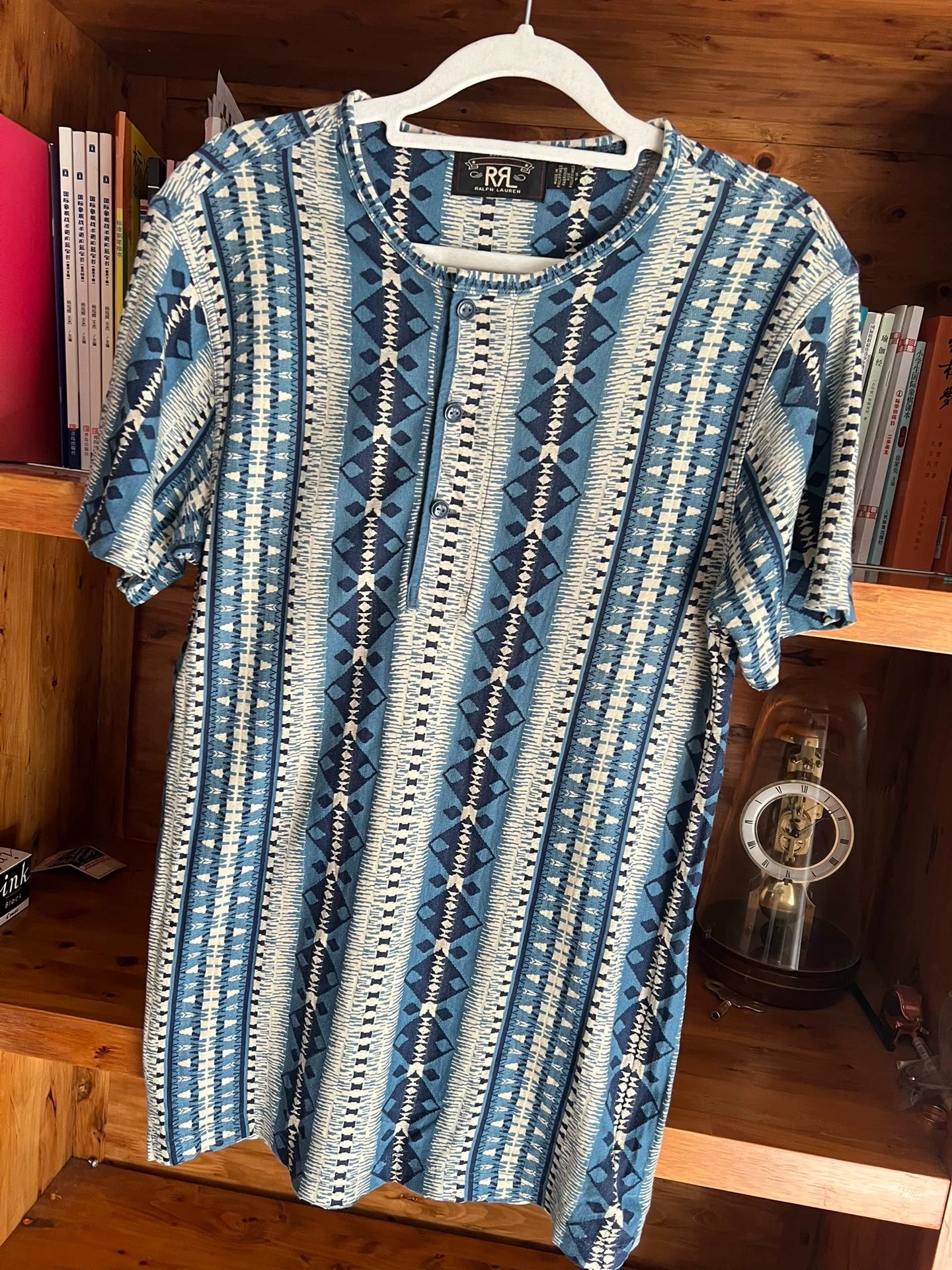 vintage southwestern print short sleeve henley