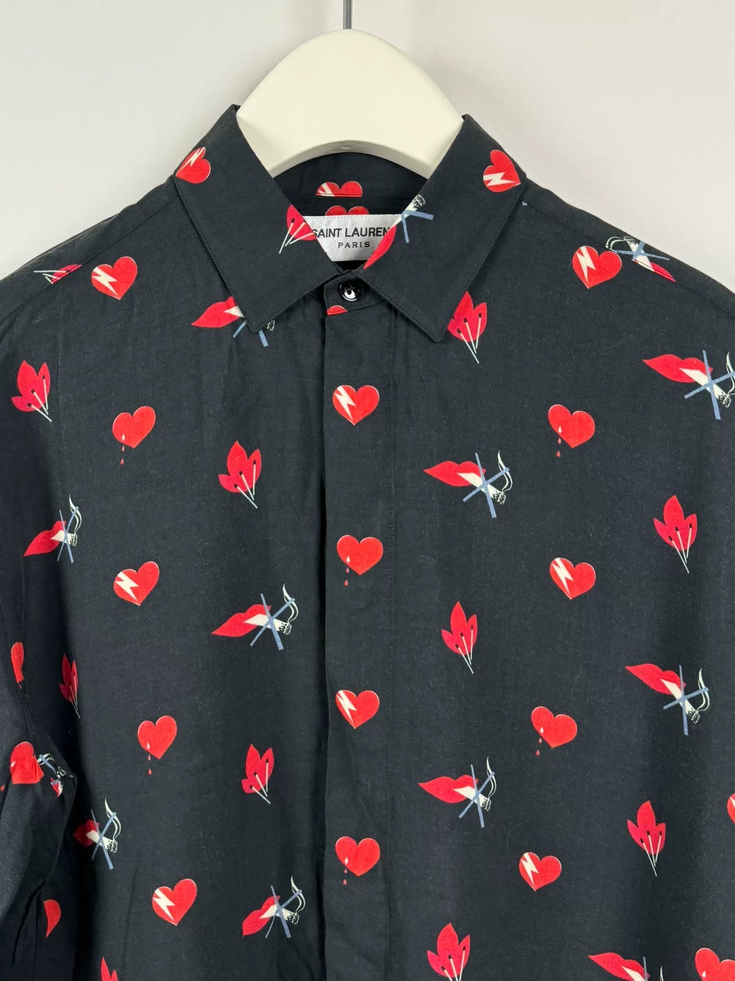 Saint Laurent Heart Print Silk Shirt