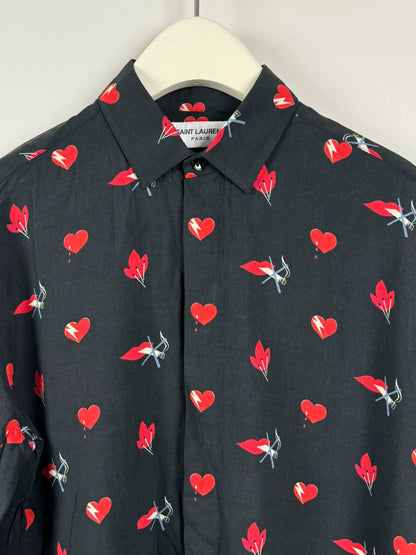 Saint Laurent Heart Print Silk Shirt