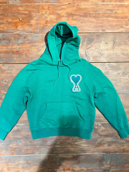 ami paris green heart embroidered hoodie