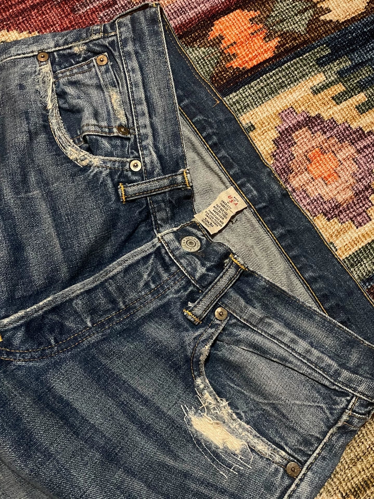 RRL 2015 Depp Style US Distressed Patched Jeans