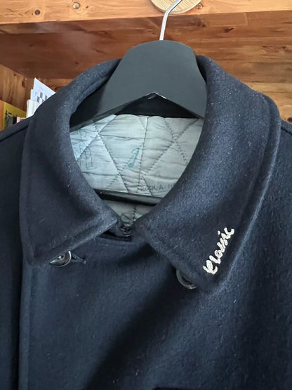 classic black melton wool double-breasted coat