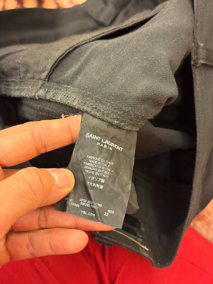 Saint Laurent Black Leather Panel Zip Jeans