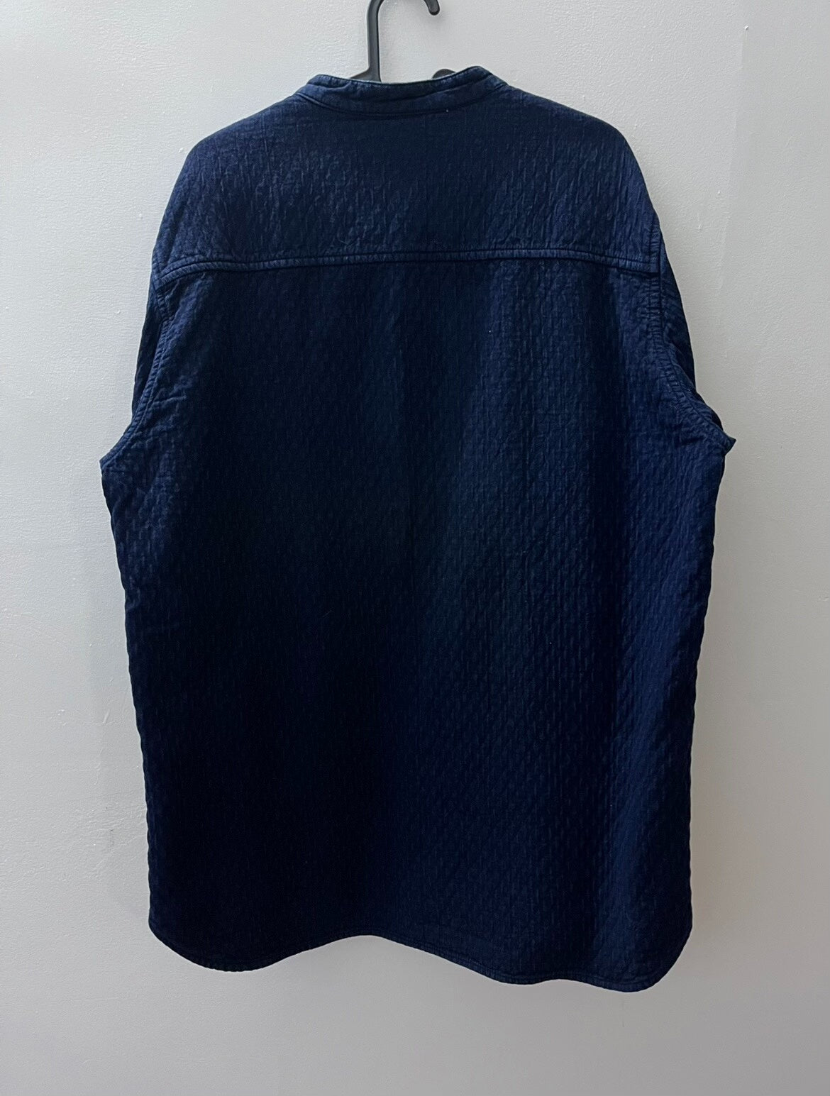 navy blue henley collar sweatshirt