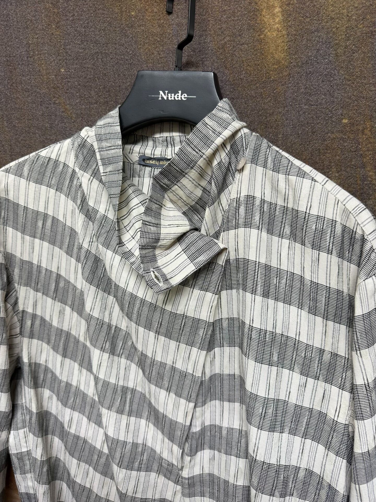 issey miyake striped linen collar shirt