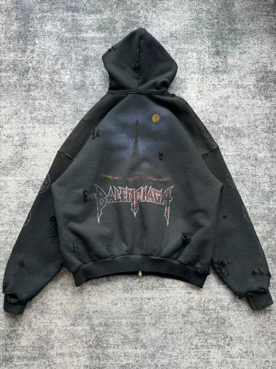 balenciaga paris tower distressed zip jacket