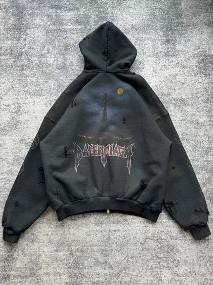 balenciaga paris tower distressed zip jacket