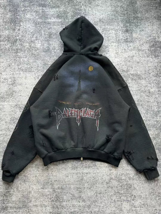 balenciaga paris tower zip-up hoodie