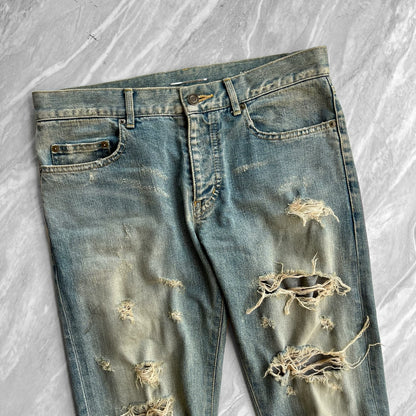 SAINT LAURENT Distressed Blue Jeans