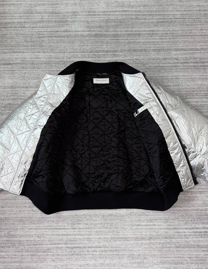 silver bomber jacket with back zipper