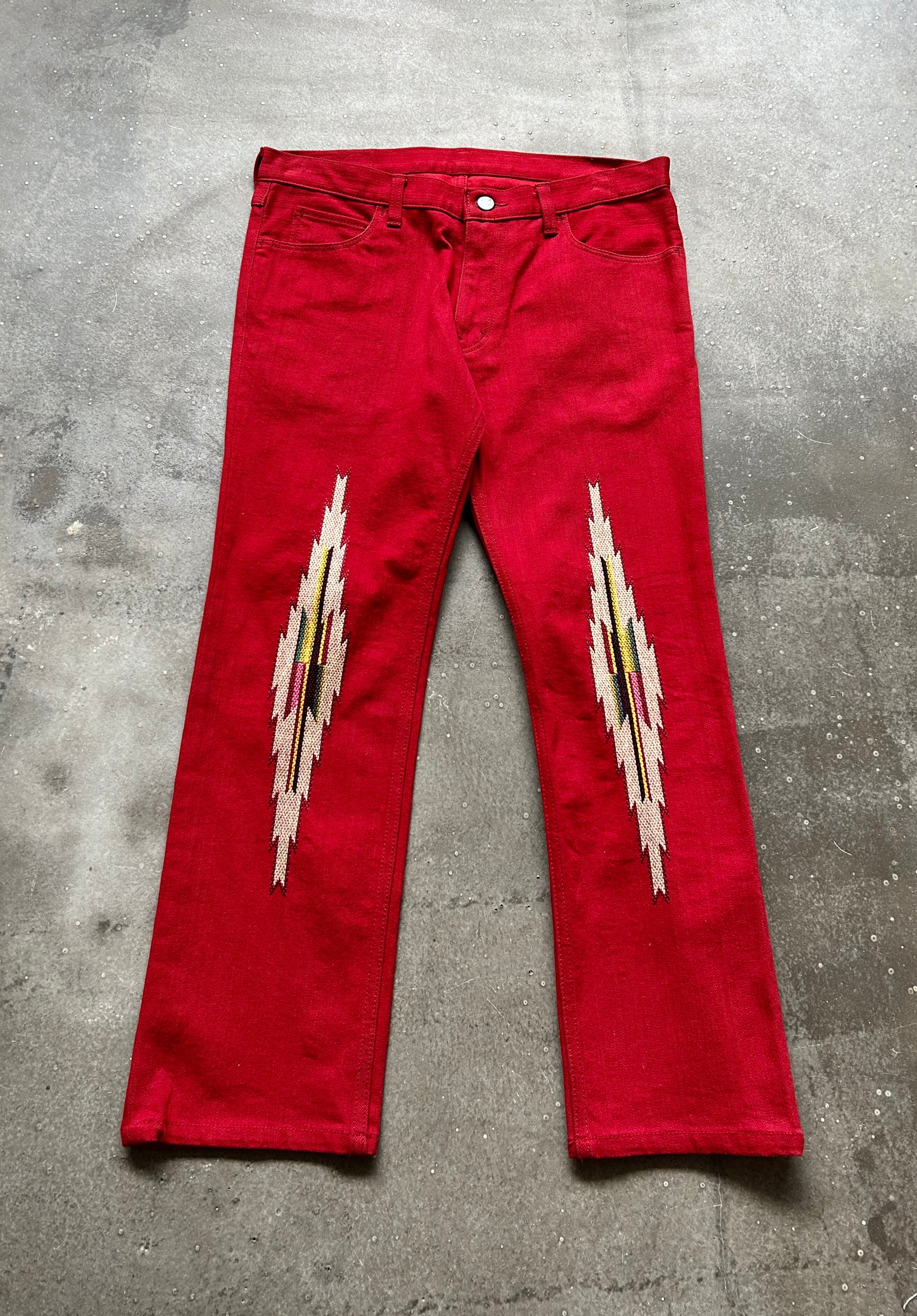 red jeans pants