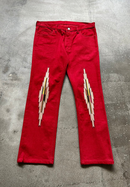 red jeans pants