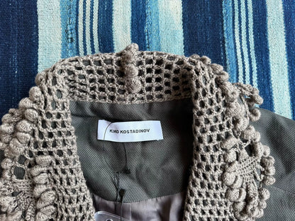 crochet blazer with beaded collar detail