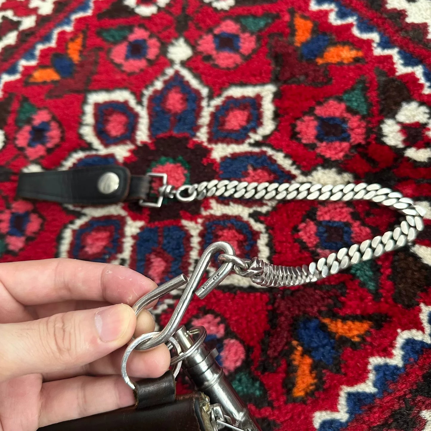 tenderloin silver wallet chain with leather details