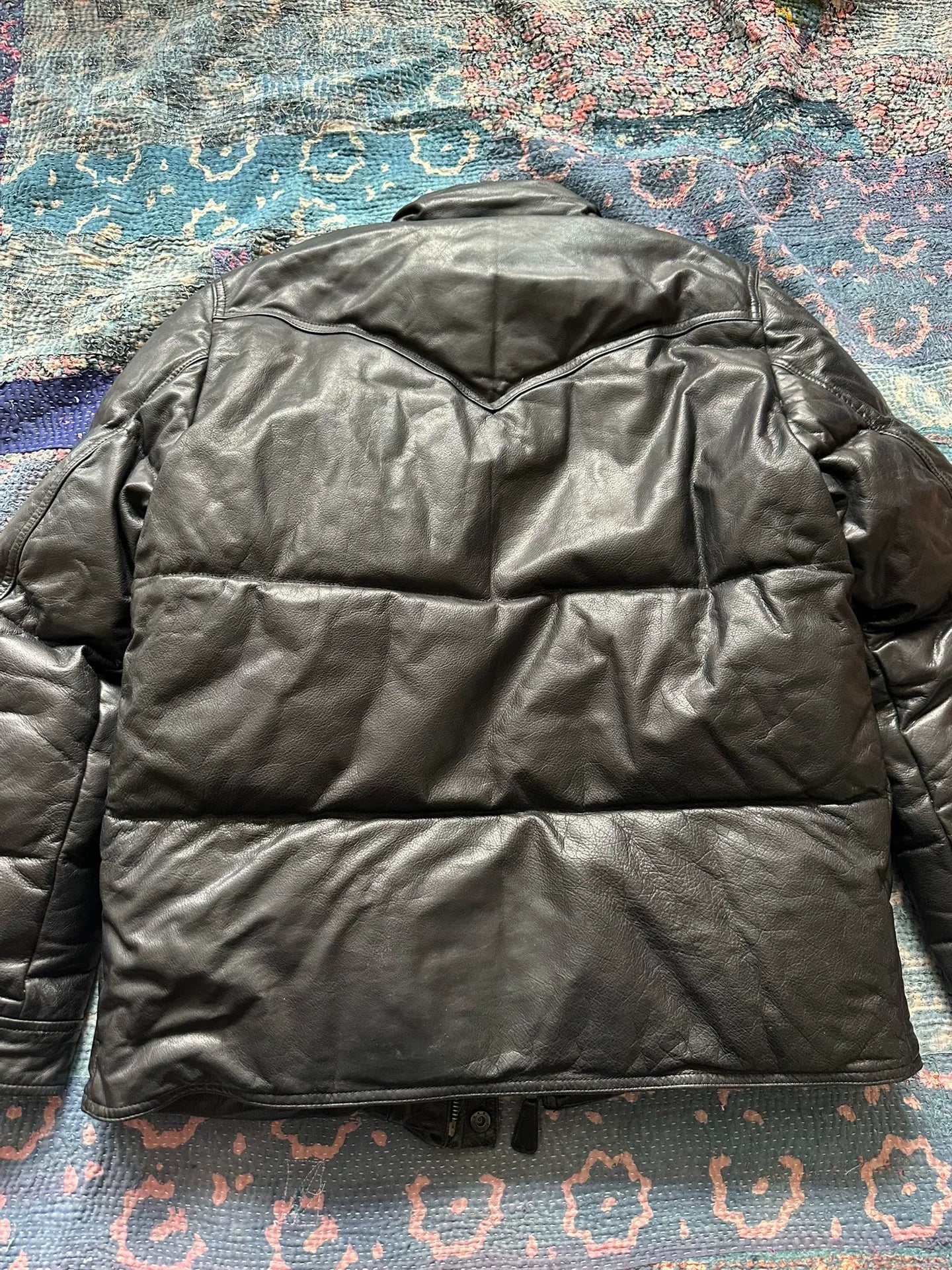 ralph lauren leather down jacket in black