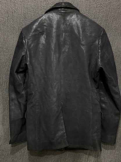 dark goat leather single-breasted blazer
