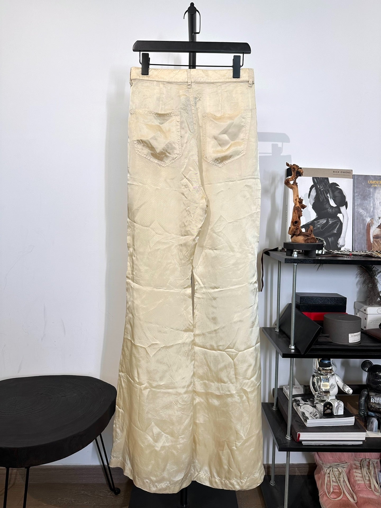 Rick Owens Beige Silk Satin Wide-Leg Pants
