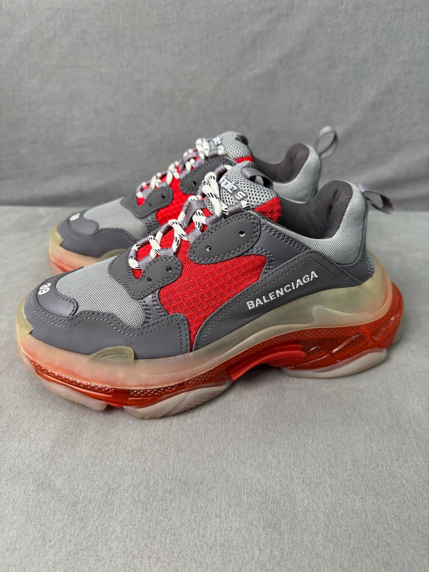 Balenciaga Triple S Gray Red Sneakers Size 39