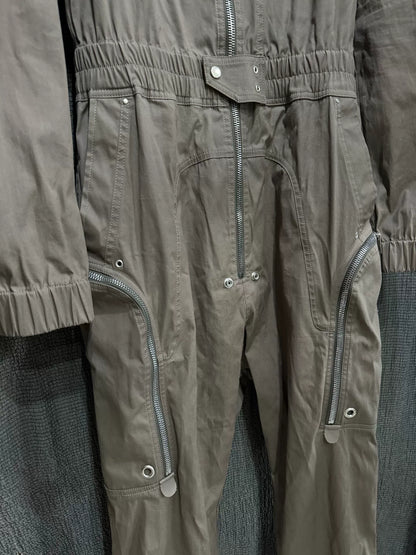 rick owens five-zip utility jumpsuit in dust