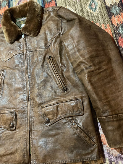 RRL Distressed Leather Jacket w/Fur Collar