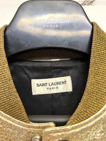 saint laurent gold and black baseball jacket