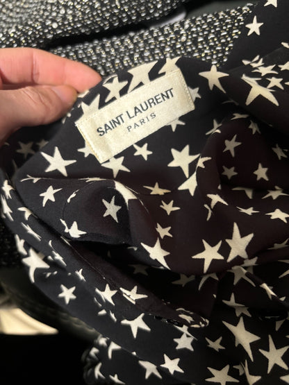 black and white star print shirt