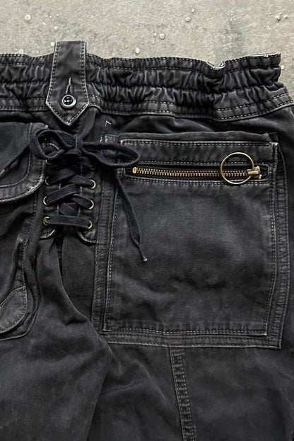 high-waisted cargo denim pants