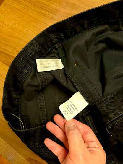 saint laurent black straight-leg waxed jeans