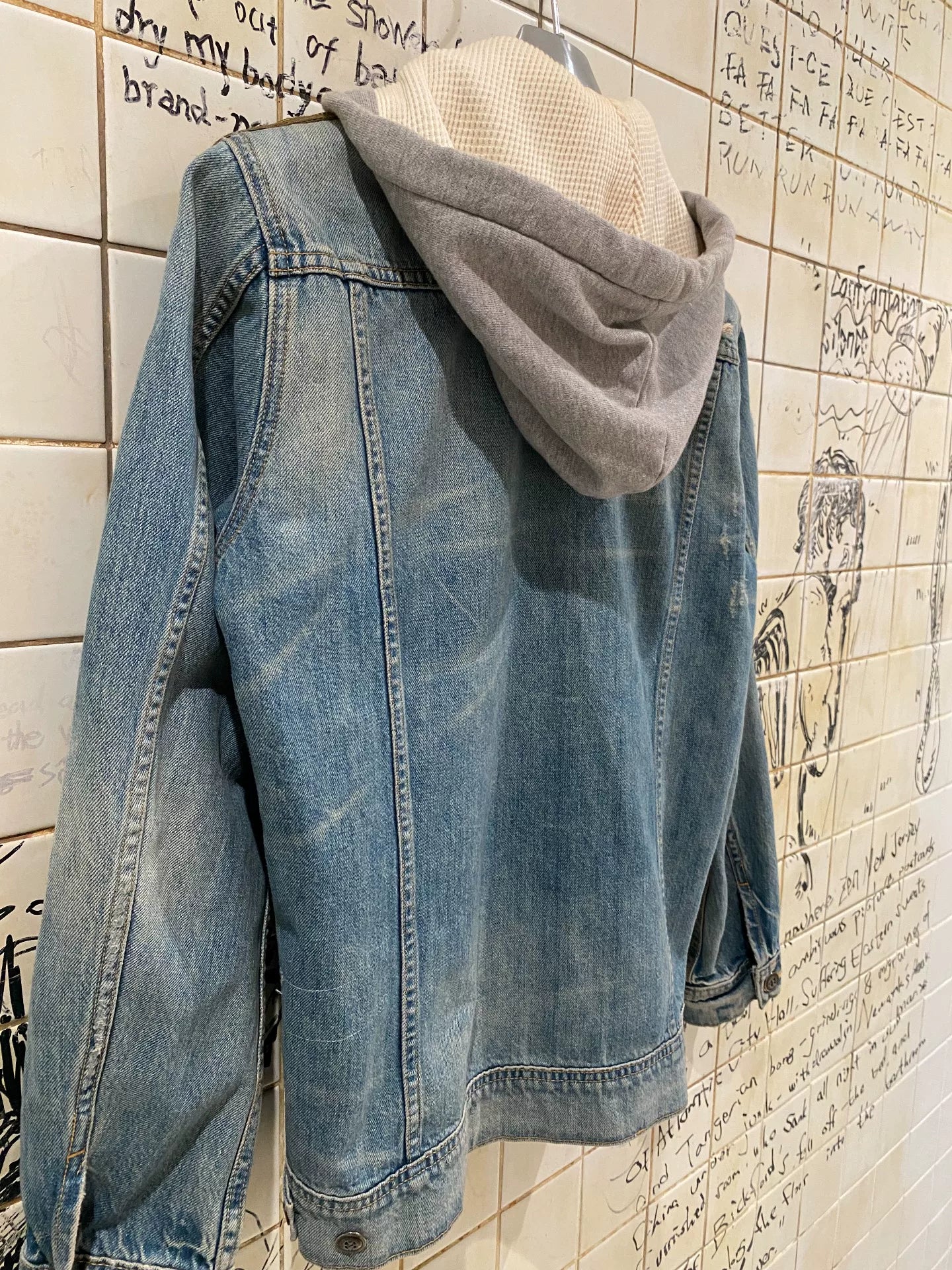 Greg Lauren Layered Hooded Denim Jacket