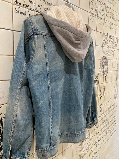 Greg Lauren Layered Hooded Denim Jacket
