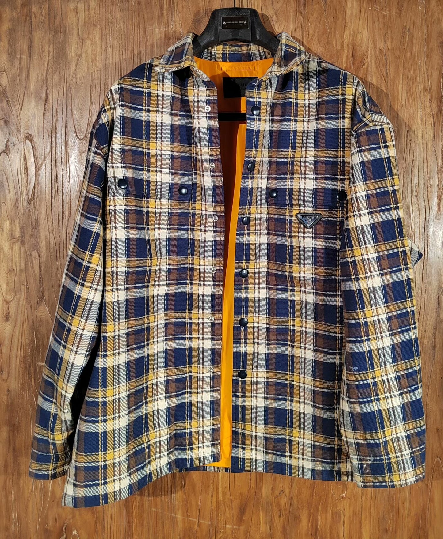 PRADA Plaid Shirt Jacket with Orange Lining