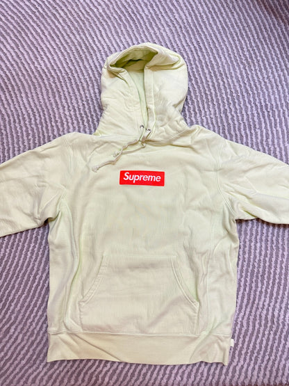 supreme box logo hoodie size M cream color