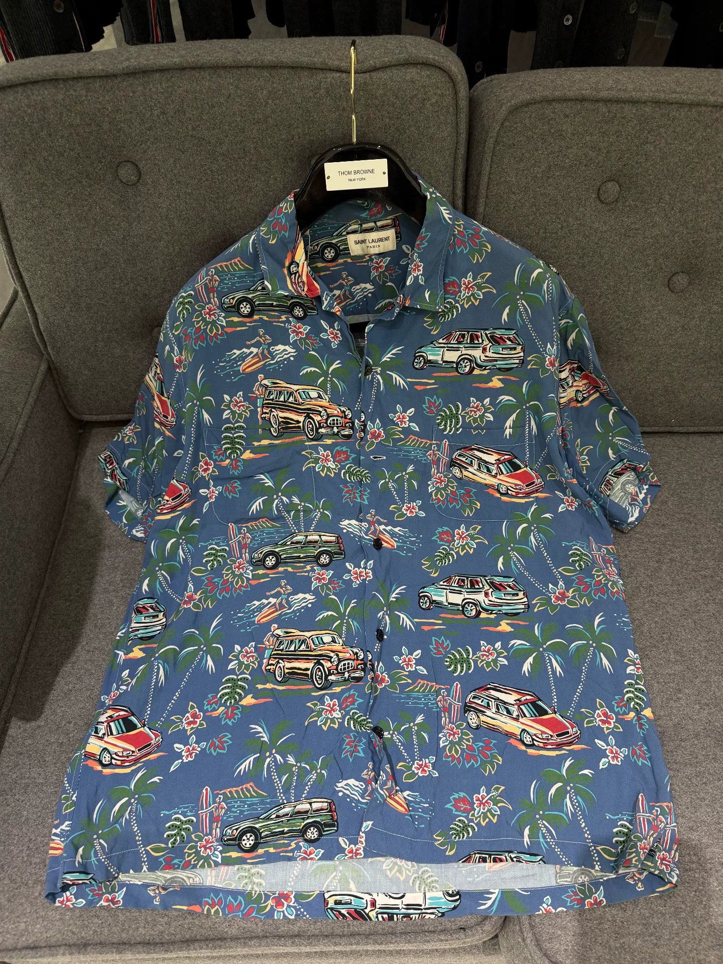 Saint Laurent Blue Palm Tree Print Shirt